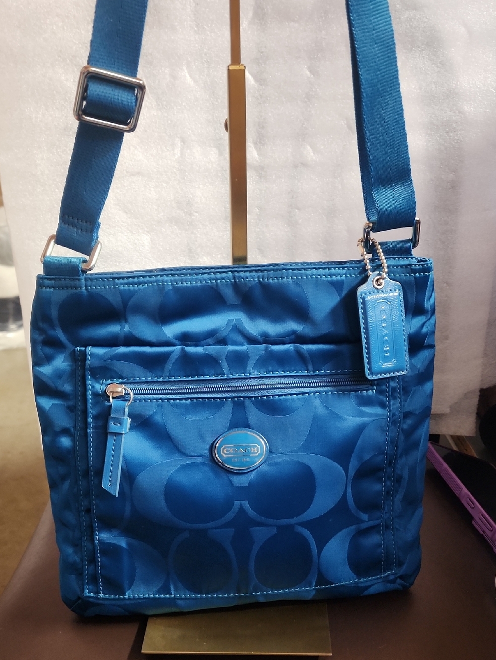 Coach Euc 2013 Turquoise Blue Signature Crossbody Bag